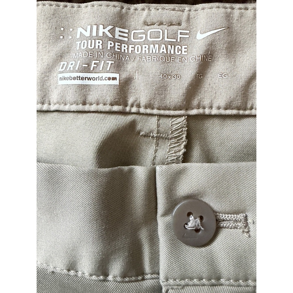 Nike Golf Tour Performance Dri-Fit Stretch Chino Pants Logo Khaki 40x30 JBHS - Picture 11 of 12